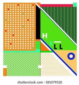 Trendy vector summer cards illustration with line elements and abstract colorful textures. Design for poster, card, invitation, brochure, and promotion template. Fashion art print and background.