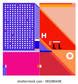 Trendy vector summer cards illustration with line elements and abstract colorful textures. Design for poster, card, invitation, brochure, and promotion template. Fashion art print and background.