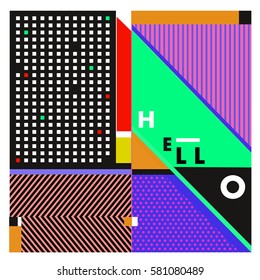 Trendy vector summer cards illustration with line elements and abstract colorful textures. Design for poster, card, invitation, brochure, and promotion template. Fashion art print and background.