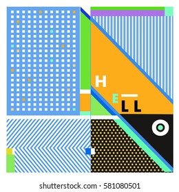 Trendy vector summer cards illustration with line elements and abstract colorful textures. Design for poster, card, invitation, brochure, and promotion template. Fashion art print and background.