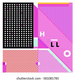 Trendy vector summer cards illustration with line elements and abstract colorful textures. Design for poster, card, invitation, brochure, and promotion template. Fashion art print and background.
