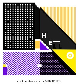 Trendy vector summer cards illustration with line elements and abstract colorful textures. Design for poster, card, invitation, brochure, and promotion template. Fashion art print and background.