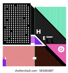 Trendy vector summer cards illustration with line elements and abstract colorful textures. Design for poster, card, invitation, brochure, and promotion template. Fashion art print and background.