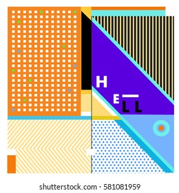 Trendy vector summer cards illustration with line elements and abstract colorful textures. Design for poster, card, invitation, brochure, and promotion template. Fashion art print and background.