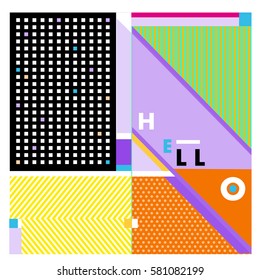 Trendy vector summer cards illustration with line elements and abstract colorful textures. Design for poster, card, invitation, brochure, and promotion template. Fashion art print and background.