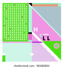 Trendy vector summer cards illustration with line elements and abstract colorful textures. Design for poster, card, invitation, brochure, and promotion template. Fashion art print and background.