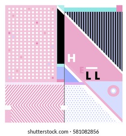 Trendy vector summer cards illustration with line elements and abstract colorful textures. Design for poster, card, invitation, brochure, and promotion template. Fashion art print and background.
