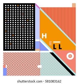 Trendy vector summer cards illustration with line elements and abstract colorful textures. Design for poster, card, invitation, brochure, and promotion template. Fashion art print and background.