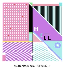 Trendy vector summer cards illustration with line elements and abstract colorful textures. Design for poster, card, invitation, brochure, and promotion template. Fashion art print and background.