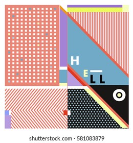 Trendy vector summer cards illustration with line elements and abstract colorful textures. Design for poster, card, invitation, brochure, and promotion template. Fashion art print and background.