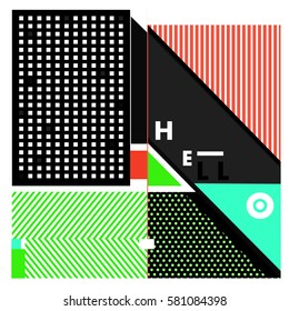 Trendy vector summer cards illustration with line elements and abstract colorful textures. Design for poster, card, invitation, brochure, and promotion template. Fashion art print and background.