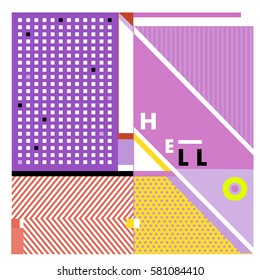 Trendy vector summer cards illustration with line elements and abstract colorful textures. Design for poster, card, invitation, brochure, and promotion template. Fashion art print and background.