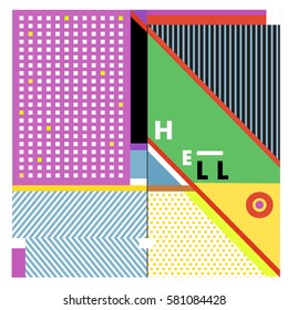 Trendy vector summer cards illustration with line elements and abstract colorful textures. Design for poster, card, invitation, brochure, and promotion template. Fashion art print and background.