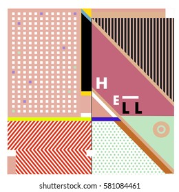 Trendy vector summer cards illustration with line elements and abstract colorful textures. Design for poster, card, invitation, brochure, and promotion template. Fashion art print and background.
