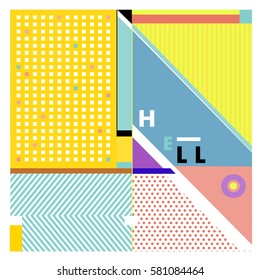 Trendy vector summer cards illustration with line elements and abstract colorful textures. Design for poster, card, invitation, brochure, and promotion template. Fashion art print and background.