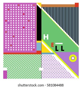 Trendy vector summer cards illustration with line elements and abstract colorful textures. Design for poster, card, invitation, brochure, and promotion template. Fashion art print and background.
