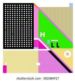 Trendy vector summer cards illustration with line elements and abstract colorful textures. Design for poster, card, invitation, brochure, and promotion template. Fashion art print and background.