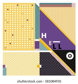 Trendy vector summer cards illustration with line elements and abstract colorful textures. Design for poster, card, invitation, brochure, and promotion template. Fashion art print and background.