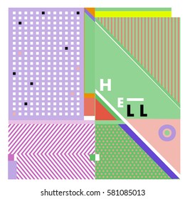 Trendy vector summer cards illustration with line elements and abstract colorful textures. Design for poster, card, invitation, brochure, and promotion template. Fashion art print and background.