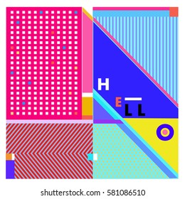 Trendy vector summer cards illustration with line elements and abstract colorful textures. Design for poster, card, invitation, brochure, and promotion template. Fashion art print and background.