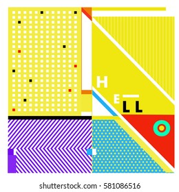 Trendy vector summer cards illustration with line elements and abstract colorful textures. Design for poster, card, invitation, brochure, and promotion template. Fashion art print and background.