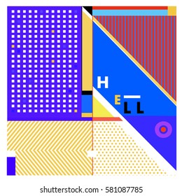 Trendy vector summer cards illustration with line elements and abstract colorful textures. Design for poster, card, invitation, brochure, and promotion template. Fashion art print and background.