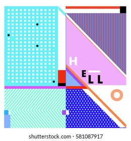 Trendy vector summer cards illustration with line elements and abstract colorful textures. Design for poster, card, invitation, brochure, and promotion template. Fashion art print and background.