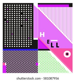Trendy vector summer cards illustration with line elements and abstract colorful textures. Design for poster, card, invitation, brochure, and promotion template. Fashion art print and background.