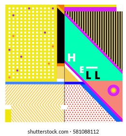 Trendy vector summer cards illustration with line elements and abstract colorful textures. Design for poster, card, invitation, brochure, and promotion template. Fashion art print and background.