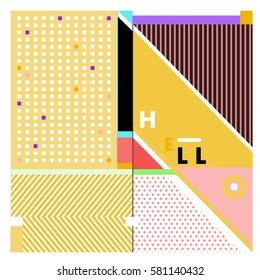 Trendy vector summer cards illustration with line elements and abstract colorful textures. Design for poster, card, invitation, brochure, and promotion template. Fashion art print and background.