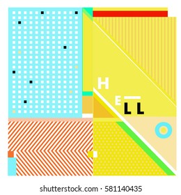 Trendy vector summer cards illustration with line elements and abstract colorful textures. Design for poster, card, invitation, brochure, and promotion template. Fashion art print and background.