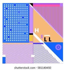 Trendy vector summer cards illustration with line elements and abstract colorful textures. Design for poster, card, invitation, brochure, and promotion template. Fashion art print and background.
