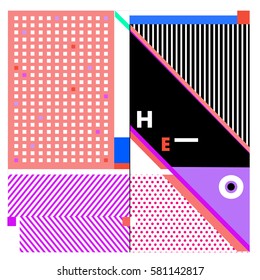 Trendy vector summer cards illustration with line elements and abstract colorful textures. Design for poster, card, invitation, brochure, and promotion template. Fashion art print and background.