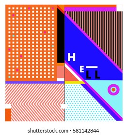 Trendy vector summer cards illustration with line elements and abstract colorful textures. Design for poster, card, invitation, brochure, and promotion template. Fashion art print and background.