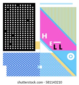 Trendy vector summer cards illustration with line elements and abstract colorful textures. Design for poster, card, invitation, brochure, and promotion template. Fashion art print and background.