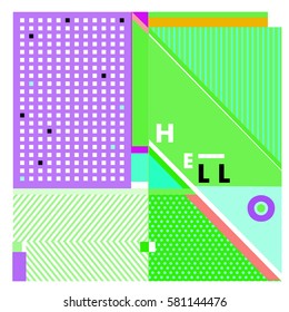 Trendy vector summer cards illustration with line elements and abstract colorful textures. Design for poster, card, invitation, brochure, and promotion template. Fashion art print and background.