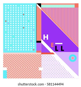 Trendy vector summer cards illustration with line elements and abstract colorful textures. Design for poster, card, invitation, brochure, and promotion template. Fashion art print and background.