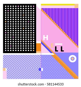 Trendy vector summer cards illustration with line elements and abstract colorful textures. Design for poster, card, invitation, brochure, and promotion template. Fashion art print and background.