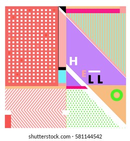 Trendy vector summer cards illustration with line elements and abstract colorful textures. Design for poster, card, invitation, brochure, and promotion template. Fashion art print and background.