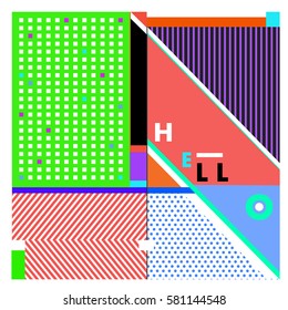 Trendy vector summer cards illustration with line elements and abstract colorful textures. Design for poster, card, invitation, brochure, and promotion template. Fashion art print and background.