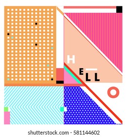 Trendy vector summer cards illustration with line elements and abstract colorful textures. Design for poster, card, invitation, brochure, and promotion template. Fashion art print and background.