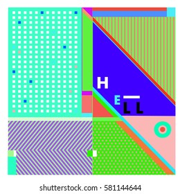 Trendy vector summer cards illustration with line elements and abstract colorful textures. Design for poster, card, invitation, brochure, and promotion template. Fashion art print and background.