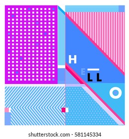 Trendy vector summer cards illustration with line elements and abstract colorful textures. Design for poster, card, invitation, brochure, and promotion template. Fashion art print and background.