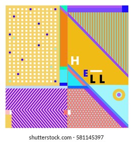 Trendy vector summer cards illustration with line elements and abstract colorful textures. Design for poster, card, invitation, brochure, and promotion template. Fashion art print and background.