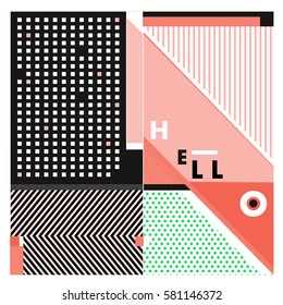 Trendy vector summer cards illustration with line elements and abstract colorful textures. Design for poster, card, invitation, brochure, and promotion template. Fashion art print and background.