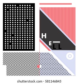 Trendy vector summer cards illustration with line elements and abstract colorful textures. Design for poster, card, invitation, brochure, and promotion template. Fashion art print and background.