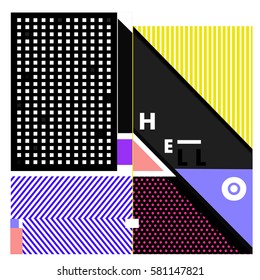 Trendy vector summer cards illustration with line elements and abstract colorful textures. Design for poster, card, invitation, brochure, and promotion template. Fashion art print and background.