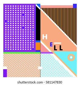 Trendy vector summer cards illustration with line elements and abstract colorful textures. Design for poster, card, invitation, brochure, and promotion template. Fashion art print and background.