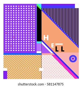 Trendy vector summer cards illustration with line elements and abstract colorful textures. Design for poster, card, invitation, brochure, and promotion template. Fashion art print and background.