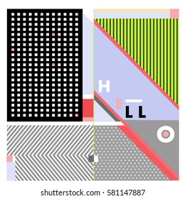 Trendy vector summer cards illustration with line elements and abstract colorful textures. Design for poster, card, invitation, brochure, and promotion template. Fashion art print and background.